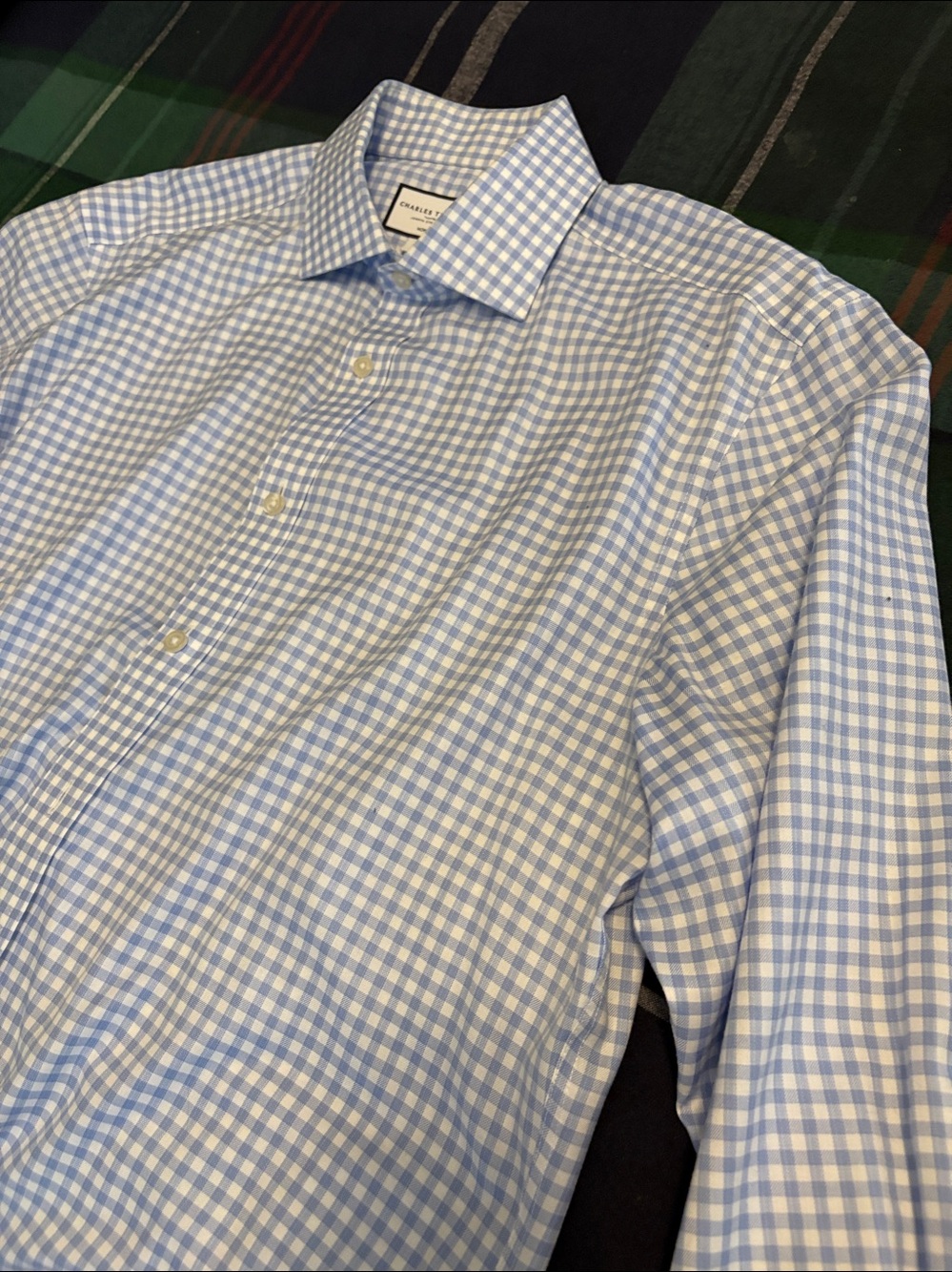 Charles Tyrwhitt Light Blue and White Gingham Dress Shirt - Picture 3 of 3